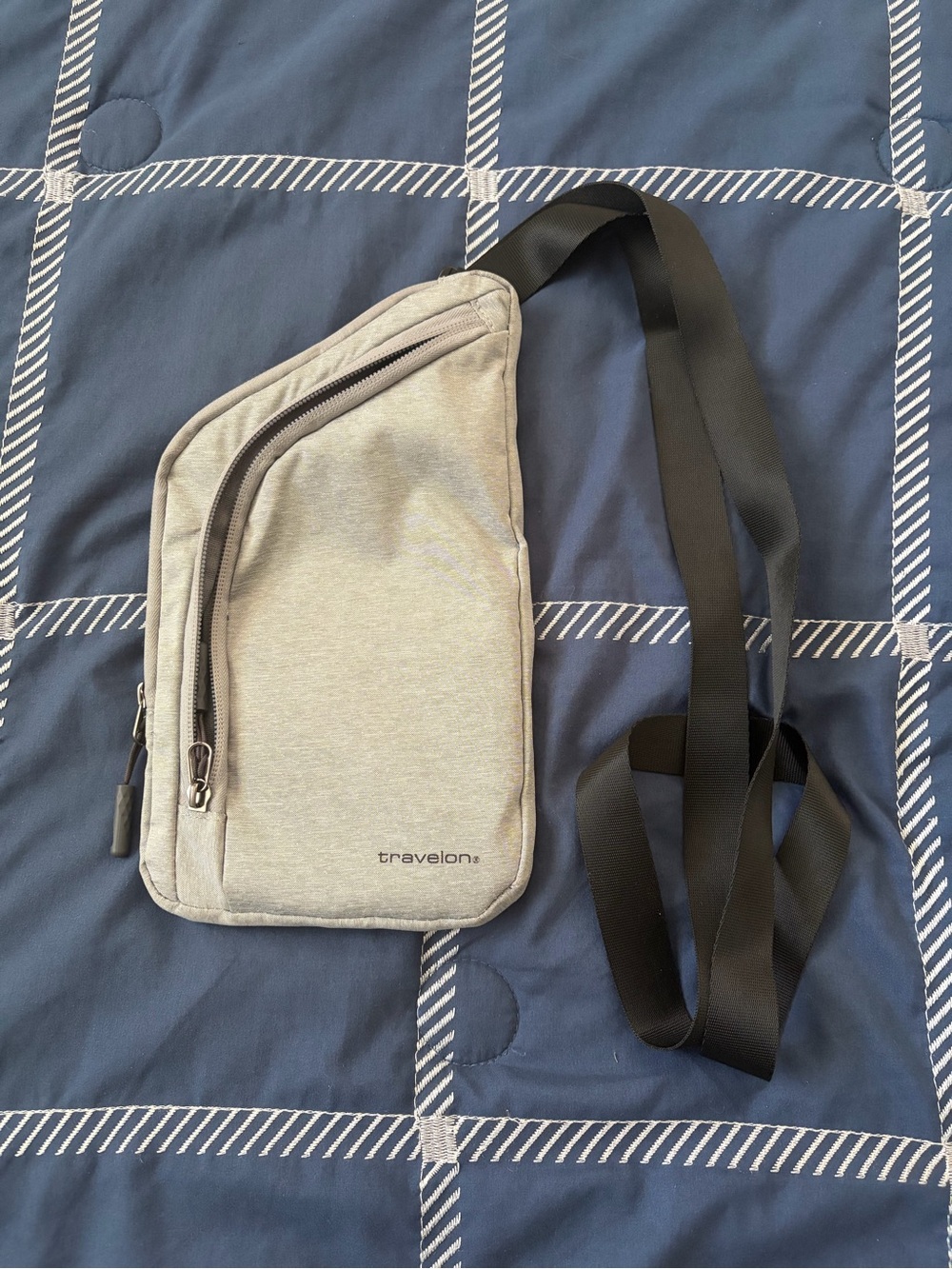 Travelon Light Gray Anti-Theft Sling Belt Bag with Black Strap